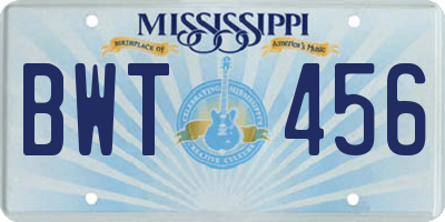 MS license plate BWT456