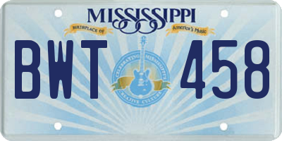 MS license plate BWT458