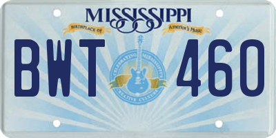 MS license plate BWT460