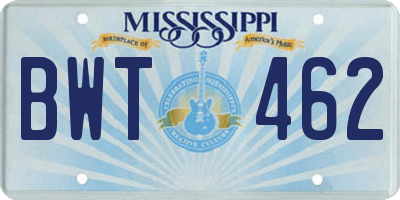 MS license plate BWT462