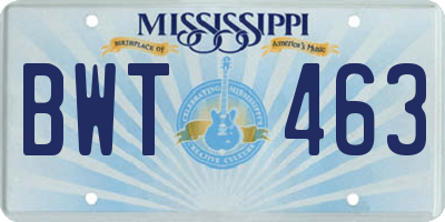 MS license plate BWT463