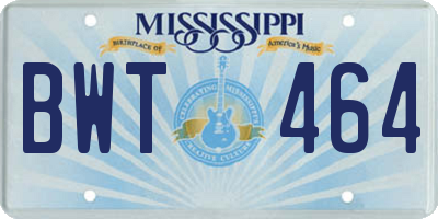 MS license plate BWT464