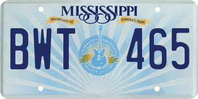MS license plate BWT465