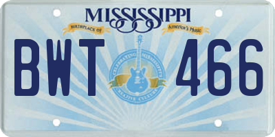 MS license plate BWT466