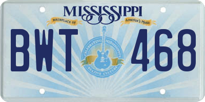 MS license plate BWT468