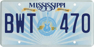 MS license plate BWT470