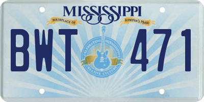 MS license plate BWT471