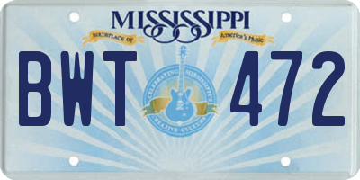 MS license plate BWT472