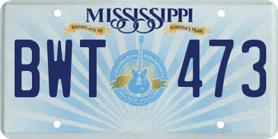 MS license plate BWT473