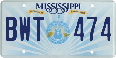 MS license plate BWT474