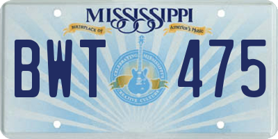 MS license plate BWT475