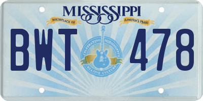 MS license plate BWT478