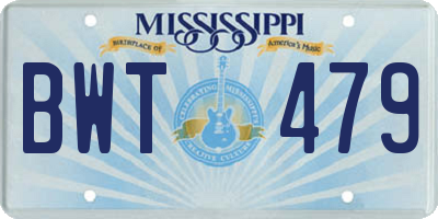 MS license plate BWT479