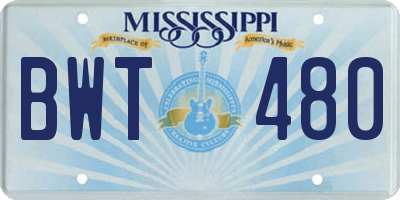 MS license plate BWT480