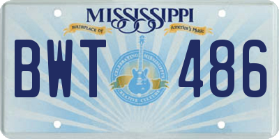 MS license plate BWT486