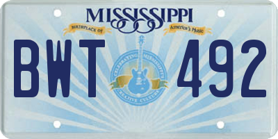 MS license plate BWT492