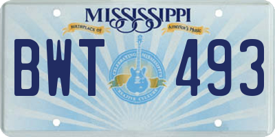 MS license plate BWT493