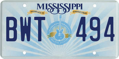 MS license plate BWT494