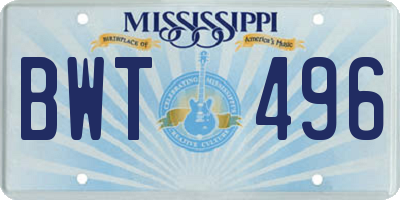 MS license plate BWT496