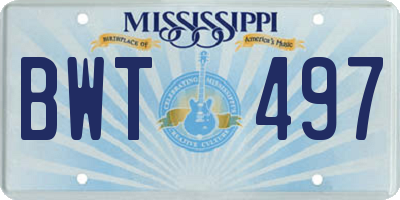 MS license plate BWT497