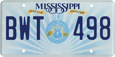 MS license plate BWT498