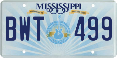 MS license plate BWT499