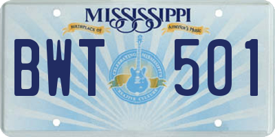 MS license plate BWT501