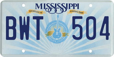MS license plate BWT504