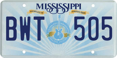 MS license plate BWT505