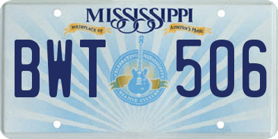 MS license plate BWT506