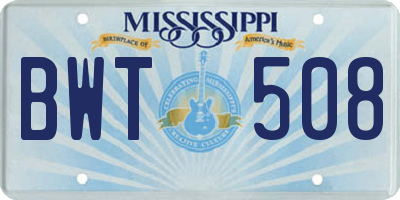 MS license plate BWT508