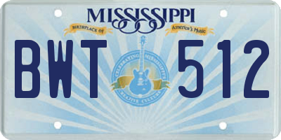 MS license plate BWT512