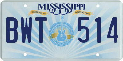 MS license plate BWT514