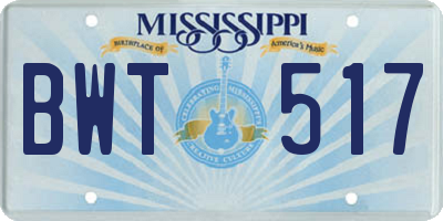 MS license plate BWT517