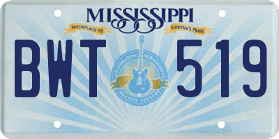 MS license plate BWT519