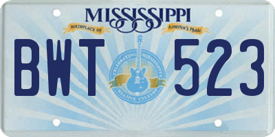 MS license plate BWT523