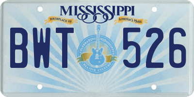 MS license plate BWT526