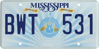 MS license plate BWT531
