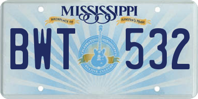MS license plate BWT532