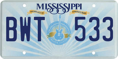 MS license plate BWT533