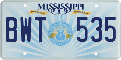 MS license plate BWT535