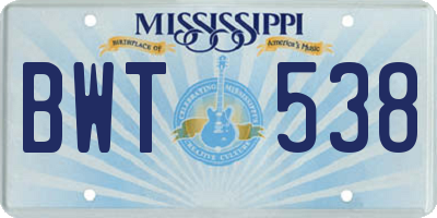 MS license plate BWT538