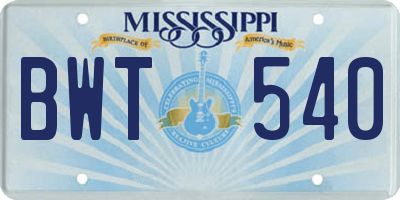 MS license plate BWT540