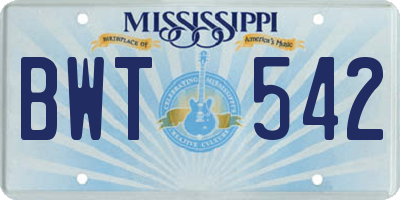 MS license plate BWT542
