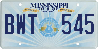 MS license plate BWT545