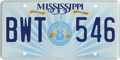 MS license plate BWT546