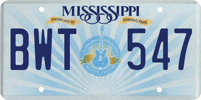 MS license plate BWT547