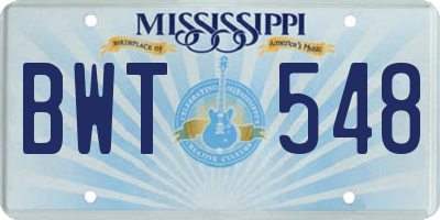 MS license plate BWT548