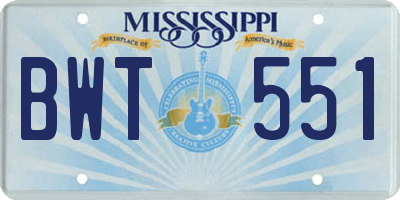 MS license plate BWT551