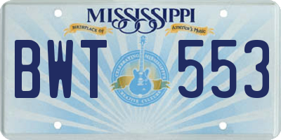 MS license plate BWT553